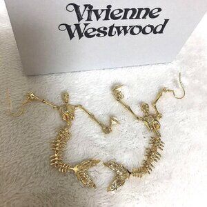 Vivienne Westwood Ariel Skeleton Mermaid Gold SkullOrb Earrings with drawstring